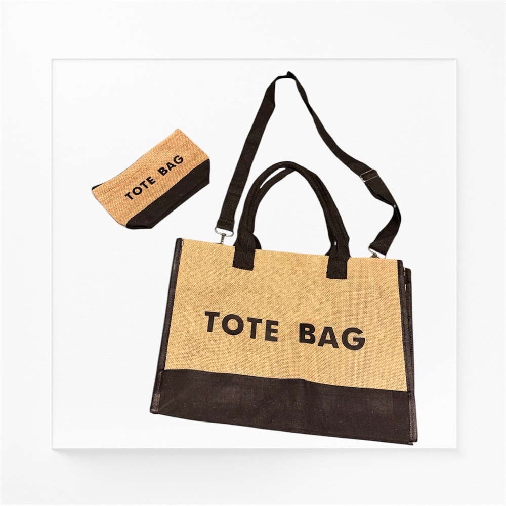 Tan and Black Tote Bag Set